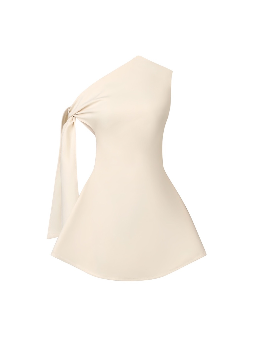 One-Shoulder Cream A-Line Dress with Side Tie